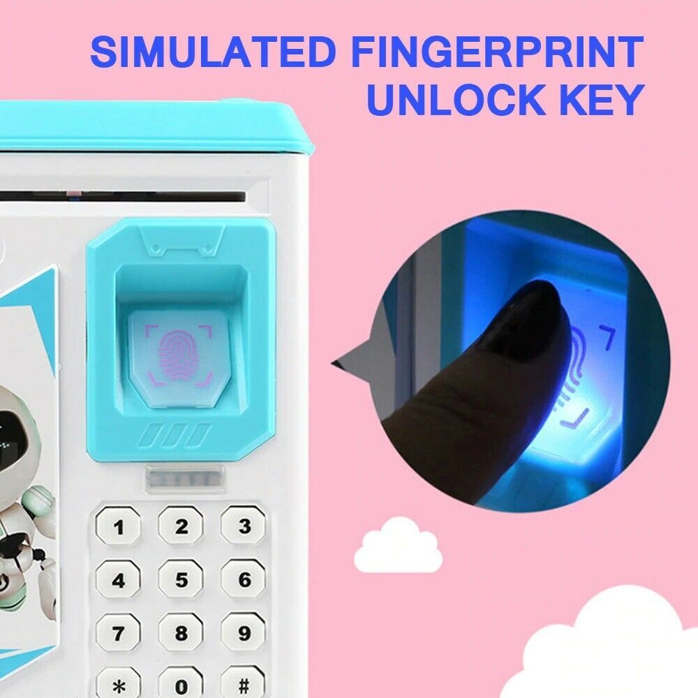Electronic Saving Piggy Bank ATM Fingerprint Password Money Safe Box Kid Gift